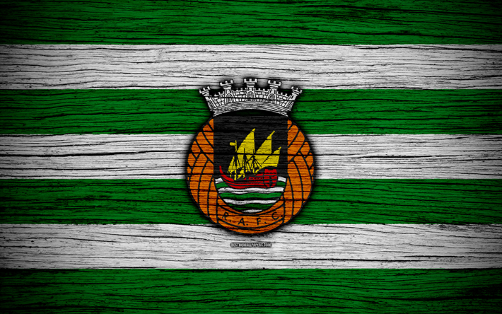 Rio Ave, 4k, Portugal, Primeira Liga, soccer, wooden texture, Rio Ave FC, football club, logo, FC Rio Ave