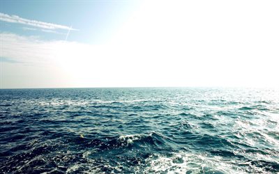 paisagem do mar, ondas, c&#233;u azul, &#225;gua, oceano