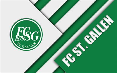 FC St Gallen, 4k, Suiza, Club de Fútbol, verde, blanco, abstracción, diseño de material, logotipo, Swiss Super League, St Gallen, fútbol