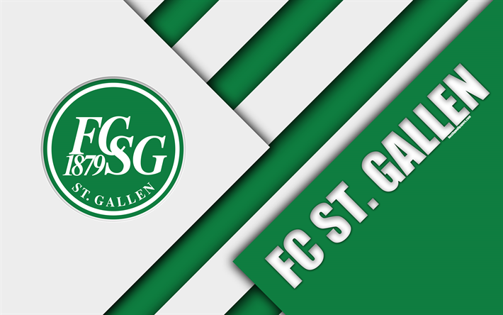 FC St Gallen, 4k, Su&#237;&#231;a De Futebol Do Clube, verde branco abstra&#231;&#227;o, design de material, logo, Swiss Super League, St Gallen, Su&#237;&#231;a, futebol