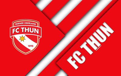 O FC Thun, 4k, Su&#237;&#231;a de futebol do clube, vermelho branco abstra&#231;&#227;o, design de material, logo, Swiss Super League, Thun, Su&#237;&#231;a, futebol