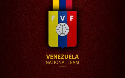 Venezuela equipa nacional de futebol, 4k, textura de couro, Federa&#231;&#227;o Venezuelana De Futebol, FVF, emblema, logo, futebol, Venezuela