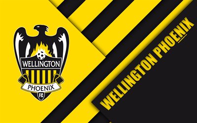 Wellington Phoenix FC, 4K, Australian Football Club, material design, logo, yellow black abstraction, A-League, Wellington, Australia, emblem, football
