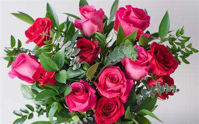 rosas de color rosa, festivo ramo de flores, hermosas flores de color rosa, regalo, 8 de Marzo de rosas