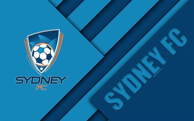 Sydney FC, 4k, Australian Football Club, material design, logo, blue abstraction, A-League, Sydney, Australia, emblem, football