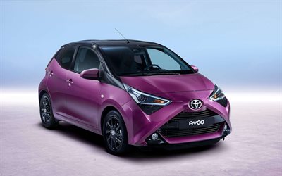 Toyota Aygo, 2019 cars, compact cars, new Aygo, studio, purple Aygo, Toyota