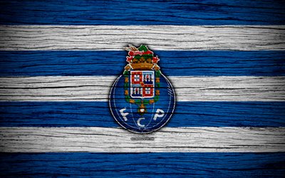 Porto, 4k, Portekiz, Ilk Lig, futbol, ahşap doku, Porto FC, Futbol Kul&#252;b&#252;, logo, FC Porto