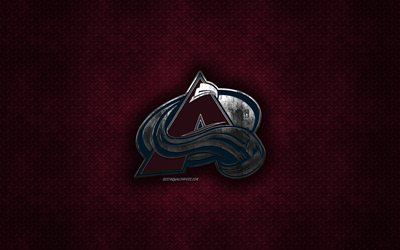 Colorado Avalanche, American hockey club, burgundy metal texture, metal logo, emblem, NHL, Denver, Colorado, USA, National Hockey League, creative art, hockey