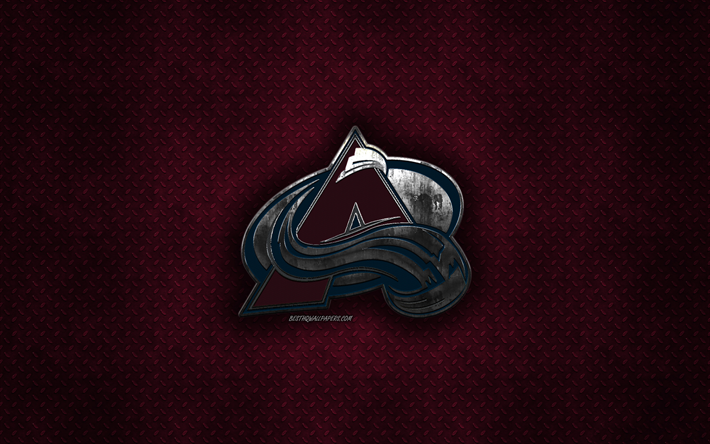 Colorado Avalanche, Amerikan hokey kul&#252;b&#252;, bordo metal doku, metal logo, amblem, NHL, Denver, Colorado, ABD Ulusal Hokey Ligi, yaratıcı sanat, hokey