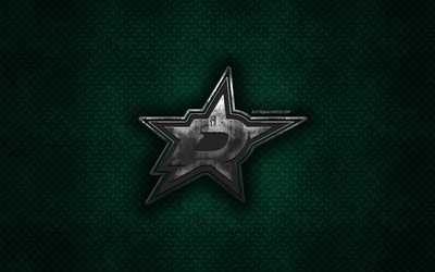 Dallas Stars, American hockey club, vihre&#228; metalli tekstuuri, metalli-logo, tunnus, NHL, Dallas, Texas, USA, National Hockey League, creative art, j&#228;&#228;kiekko