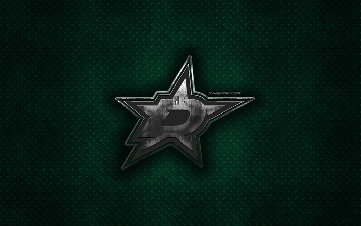 Dallas Stars, de la American hockey club, de metal verde textura de metal, logotipo, emblema, NHL, Dallas, Texas, estados UNIDOS, Liga Nacional de Hockey, arte creativo, hockey
