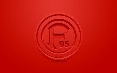 Fortuna Düsseldorf, yaratıcı 3D logo, kırmızı bir arka plan, 3d amblemi, Alman Futbol Kulübü, Bundesliga, Düsseldorf, Almanya, 3d sanat, futbol, 3d logo şık