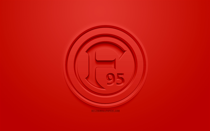 Fortuna D&#252;sseldorf, yaratıcı 3D logo, kırmızı bir arka plan, 3d amblemi, Alman Futbol Kul&#252;b&#252;, Bundesliga, D&#252;sseldorf, Almanya, 3d sanat, futbol, 3d logo şık