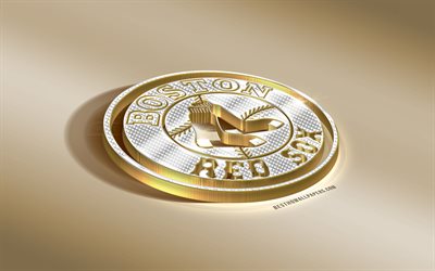 Boston Red Sox, American baseball club, MLB, Golden Silver logo, Boston, Massachusetts, USA, Major League Baseball, 3d golden emblem, creative 3d art, baseball