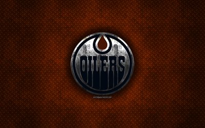 Edmonton Oilers, Canadian hockey club, orange metal texture, metal logo, emblem, NHL, Edmonton, Alberta, Canada, USA, National Hockey League, creative art, hockey