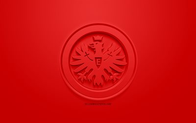 Eintracht Frankfurt, yaratıcı 3D logo, kırmızı bir arka plan, 3d amblemi, Alman Futbol Kul&#252;b&#252;, Bundesliga, Frankfurt am Main, Almanya, 3d sanat, futbol, 3d logo şık