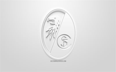 SC Freiburg, yaratıcı 3D logo, beyaz arka plan, 3d amblemi, Alman Futbol Kul&#252;b&#252;, Bundesliga, Freiburg, Almanya, 3d sanat, futbol, 3d logo şık