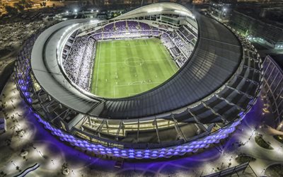 Hazza bin Zayed Stadium, EMIRATOS &#225;rabes unidos, Abu Dhabi estadio de f&#250;tbol, vista desde arriba, vista a&#233;rea, de noche, campos de deportes, Emiratos &#193;rabes Unidos