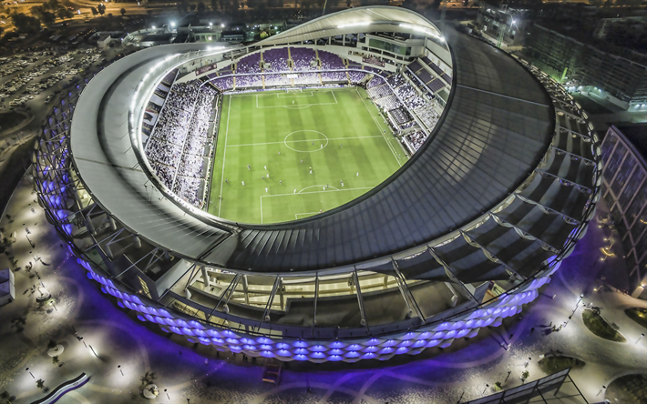 Hazza bin Zayed Stadium, UAE, Abu Dhabi football stadium, n&#228;kym&#228; ylh&#228;&#228;lt&#228;, ilmakuva, y&#246;, urheilu areenoilla, Yhdistyneet Arabiemiirikunnat