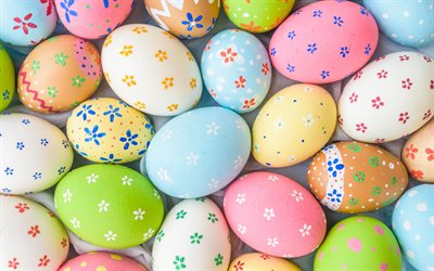 Multi-colored Easter eggs, Easter background, eggs, spring, Easter