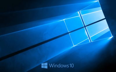 Windows 10, fumo blu, logo blu, Microsoft, sfondo blu, Windows 10 astratta logo
