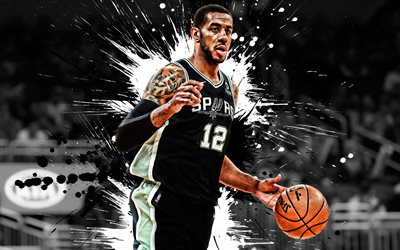 LaMarcus Aldridge, - Jogador de basquete americano, O San Antonio Spurs, para a frente, preto e branco pingos de tinta, arte criativa, NBA, EUA, basquete, Associa&#231;&#227;o Nacional De Basquete, grunge