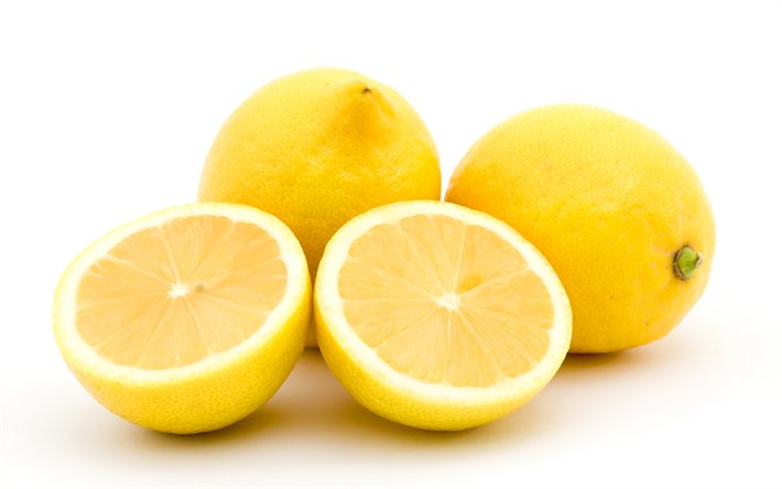 limones, c&#237;tricos, frutas frescas, limones sobre un fondo blanco