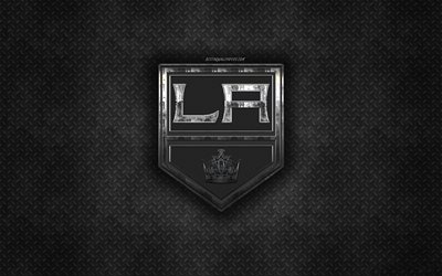 Los Angeles Kings, American hockey club, musta metalli tekstuuri, metalli-logo, tunnus, NHL, Los Angeles, California, USA, National Hockey League, creative art, j&#228;&#228;kiekko