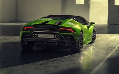 Lamborghini Huracan Evo Spyder, 2019, vue de l&#39;arri&#232;re, vert supercar, new vert Huracan, des voitures de sport italiennes, Lamborghini