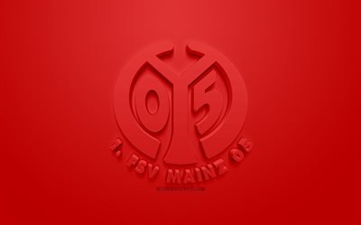 1 FSV Mainz 05, creative 3D logo, red background, 3d emblem, German football club, Bundesliga, Mainz, Germany, 3d art, football, stylish 3d logo, Mainz FC
