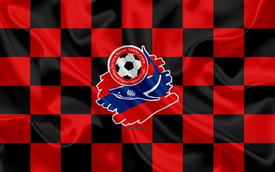 Hapoel Haifa FC, 4k, Israeli Premier League, red and black checkered flag, Israeli football club, silk flag, football, soccer, Hapoel Haifa logo, Israel