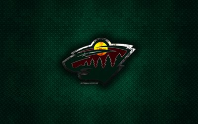 Minnesota Wild, American hockey club, green metal texture, metal logo, emblem, NHL, St Paul, Minnesota, USA, National Hockey League, creative art, hockey