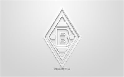 Borussia Monchengladbach, yaratıcı 3D logo, beyaz arka plan, 3d amblemi, Alman Futbol Kul&#252;b&#252;, Bundesliga, Monchengladbach, Almanya, 3d sanat, futbol, 3d logo şık