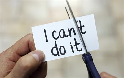 I can do it, motivation, quotes, creative art, inscription on a white card, scissors
