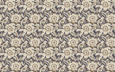 motif floral r&#233;tro usine de texture, motif r&#233;tro brun fleurs, fond bleu