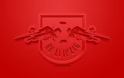 RB Leipzig, cr&#233;atrice du logo 3D, fond rouge, 3d embl&#232;me, club de football allemand, de la Bundesliga, Leipzig, Allemagne, art 3d, le football, l&#39;&#233;l&#233;gant logo 3d