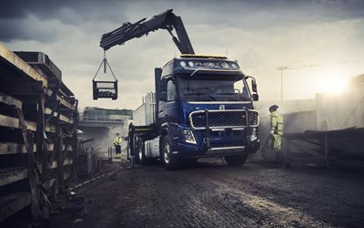 Volvo FMX, 2019, new truck, new blue FMX, crane manipulator, cargo transportation, swedish trucks, Volvo Trucks