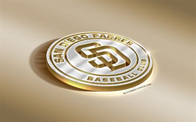 Diego Padres, American club de b&#233;isbol, MLB, Oro Plateado, San Diego, California, estados UNIDOS, la Major League Baseball, 3d emblema de oro, creativo, arte 3d, b&#233;isbol
