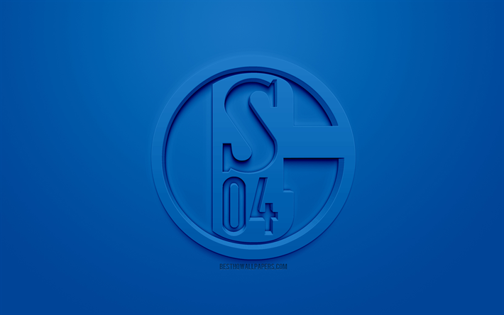 Schalke 04, yaratıcı 3D logosu, mavi arka plan, 3d amblemi, Alman Futbol Kul&#252;b&#252;, Bundesliga, Gelsenkirchen, Almanya, 3d sanat, futbol, 3d logo şık