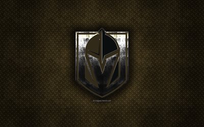 vegas golden knights, american hockey club, braun metall textur -, metall-logo, emblem, nhl, paradise, nevada, usa, national hockey league, kunst, hockey