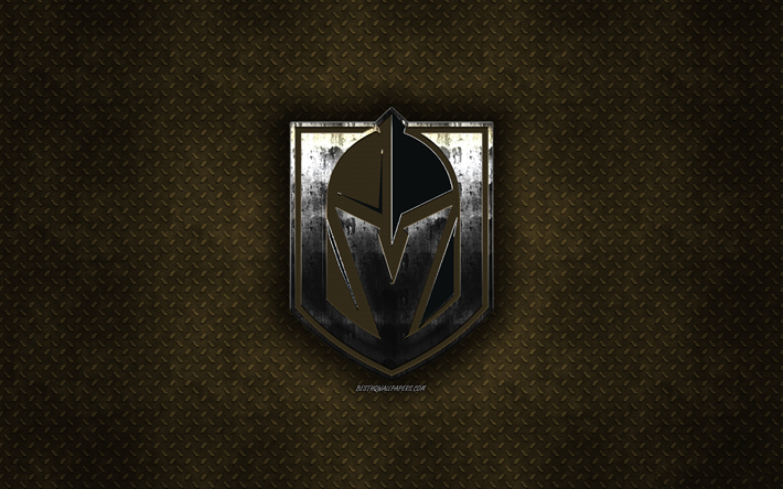 Vegas Golden Knights, American hockey club, brown metal texture, metal logo, emblem, NHL, Paradise, Nevada, USA, National Hockey League, creative art, hockey