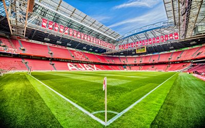 4k, Amsterdam Arena, HDR, corner flag, Johan Cruijff Arena, Ajax stadium, match, Amsterdam, soccer, football stadium, Ajax FC