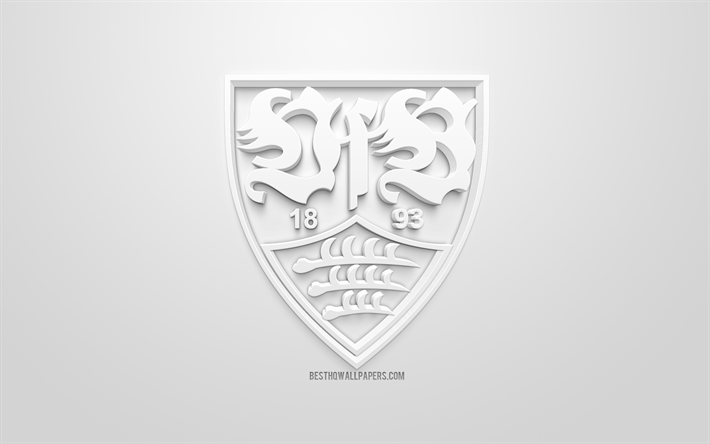VfB Stuttgart, kreativa 3D-logotyp, vit bakgrund, 3d-emblem, Tysk fotboll club, Bundesliga, Stutgart, Tyskland, 3d-konst, fotboll, snygg 3d-logo