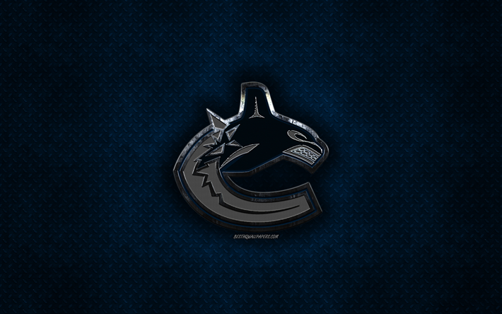 Vancouver Canucks, Canadian hockey club, blue metal texture, metal logo, emblem, NHL, Vancouver, British Columbia, Canada, USA, National Hockey League, creative art, hockey