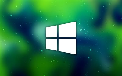 Windows10, 4k, グリーン, 白のロゴ, Microsoft, Windows10のロゴ