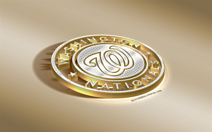 Washington Nationals, American baseball club, MLB, Golden Silver logo, Washington, USA, Major League Baseball, 3d golden emblem, creative 3d art, baseball