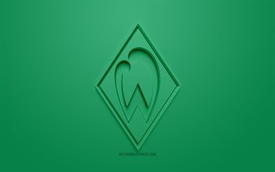 SV Werder Bremen, luova 3D logo, vihre&#228; tausta, 3d-tunnus, Saksalainen jalkapalloseura, Bundesliiga, Bremen, Saksa, 3d art, jalkapallo, tyylik&#228;s 3d logo