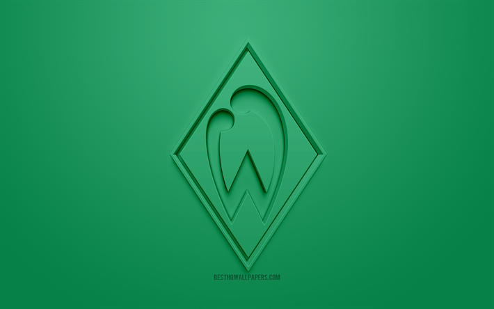 SV Werder Bremen, creative 3D logo, green background, 3d emblem, German football club, Bundesliga, Bremen, Germany, 3d art, football, stylish 3d logo