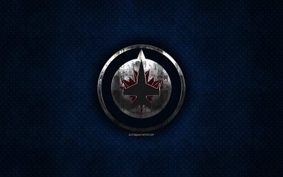 Winnipeg Jets, American hockey club, blue metal texture, metal logo, emblem, NHL, Winnipeg, Manitoba, USA, National Hockey League, creative art, hockey