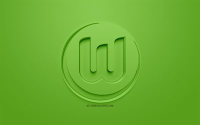 VfL Wolfsburg, creative 3D logo, green background, 3d emblem, German football club, Bundesliga, Wolfsburg, Germany, 3d art, football, stylish 3d logo